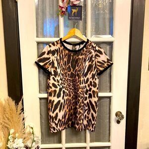 Mango Animal Print with Contrasting Black Trim Top